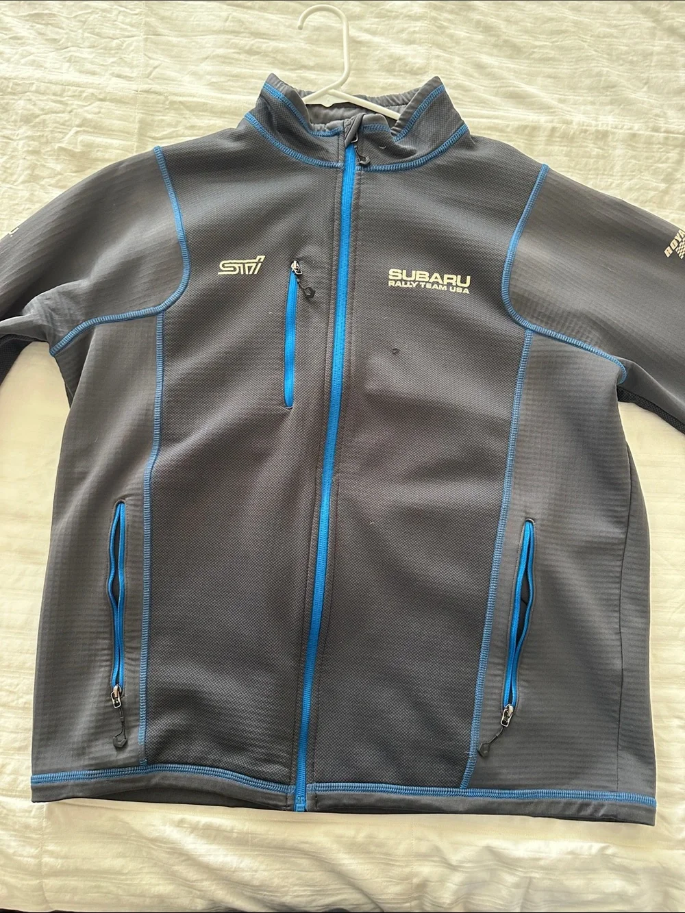 Subaru Rally Team USA Men's Gray Performance Zip Jacket with Blue Trim